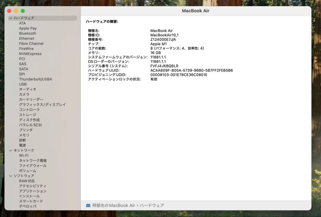 MacBook本体 Macbook Air M1 13-inch 2020 16GB 512GB