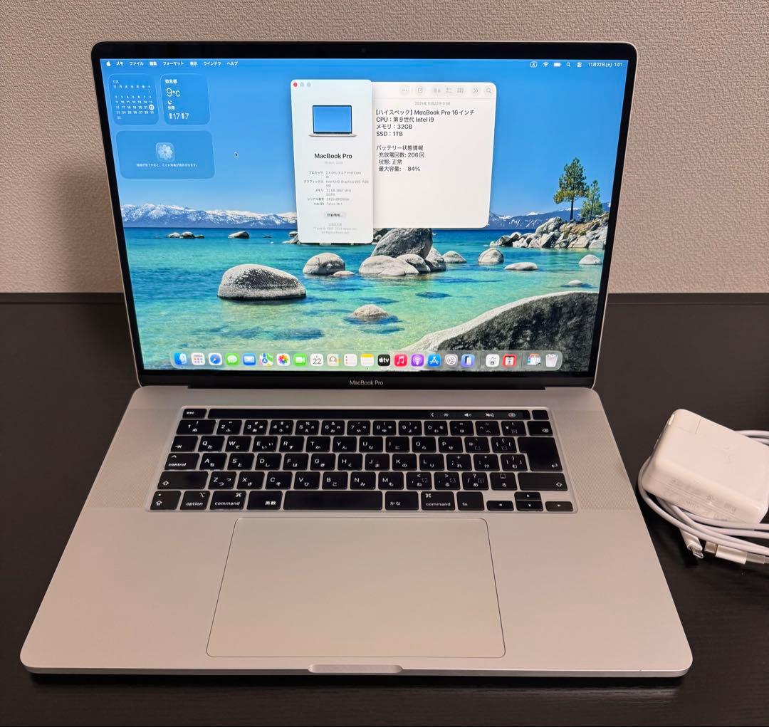 MacBookPro i9 32GB 1TB 充放電206回 バッテリー84%