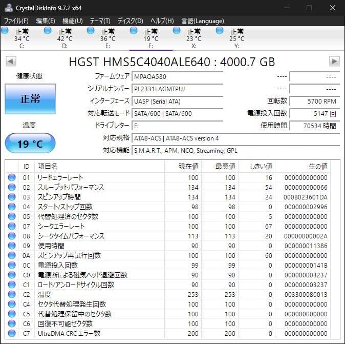 HDST HDD 4TB x 2台 合計8TB