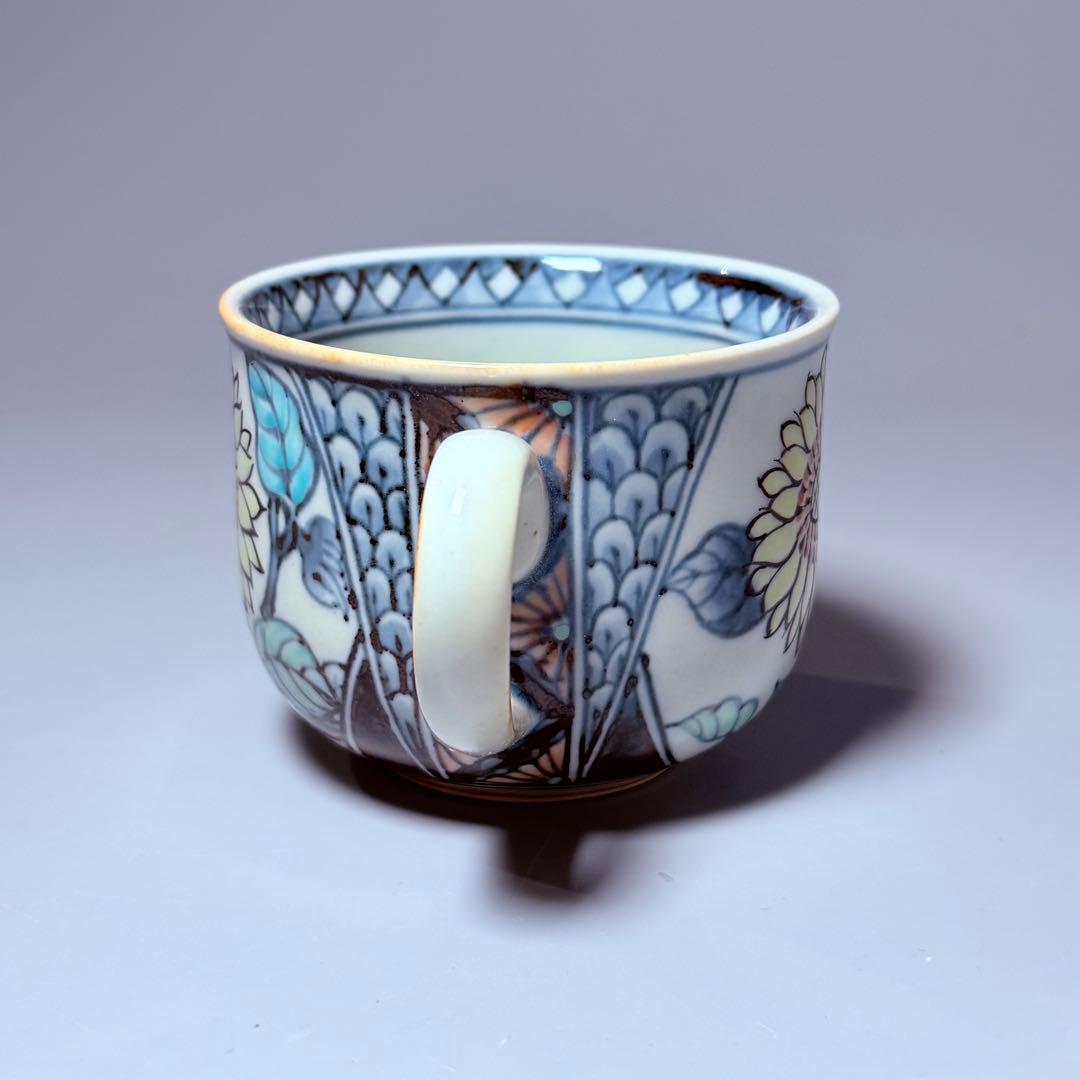 五代　佐藤走波　七十五才　染錦向日葵文カップ＆ソーサー　コレクター放出品