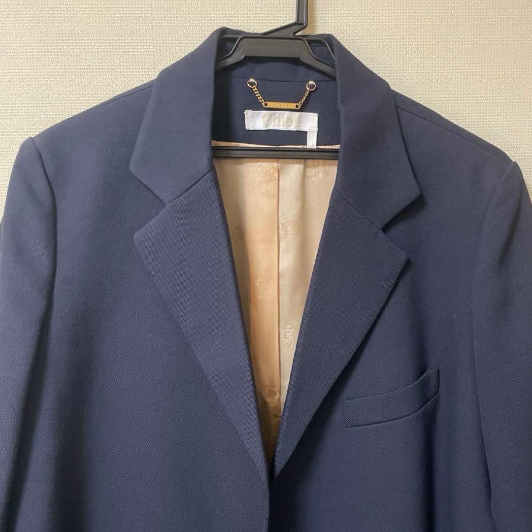 美品Chloe′ 38 ネイビー テーラードジャケット ピンクベージュ裏地