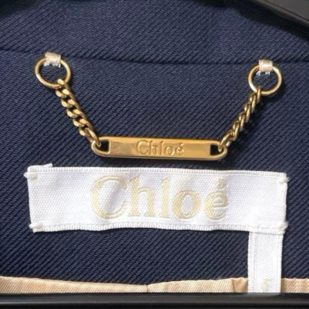 美品Chloe′ 38 ネイビー テーラードジャケット ピンクベージュ裏地