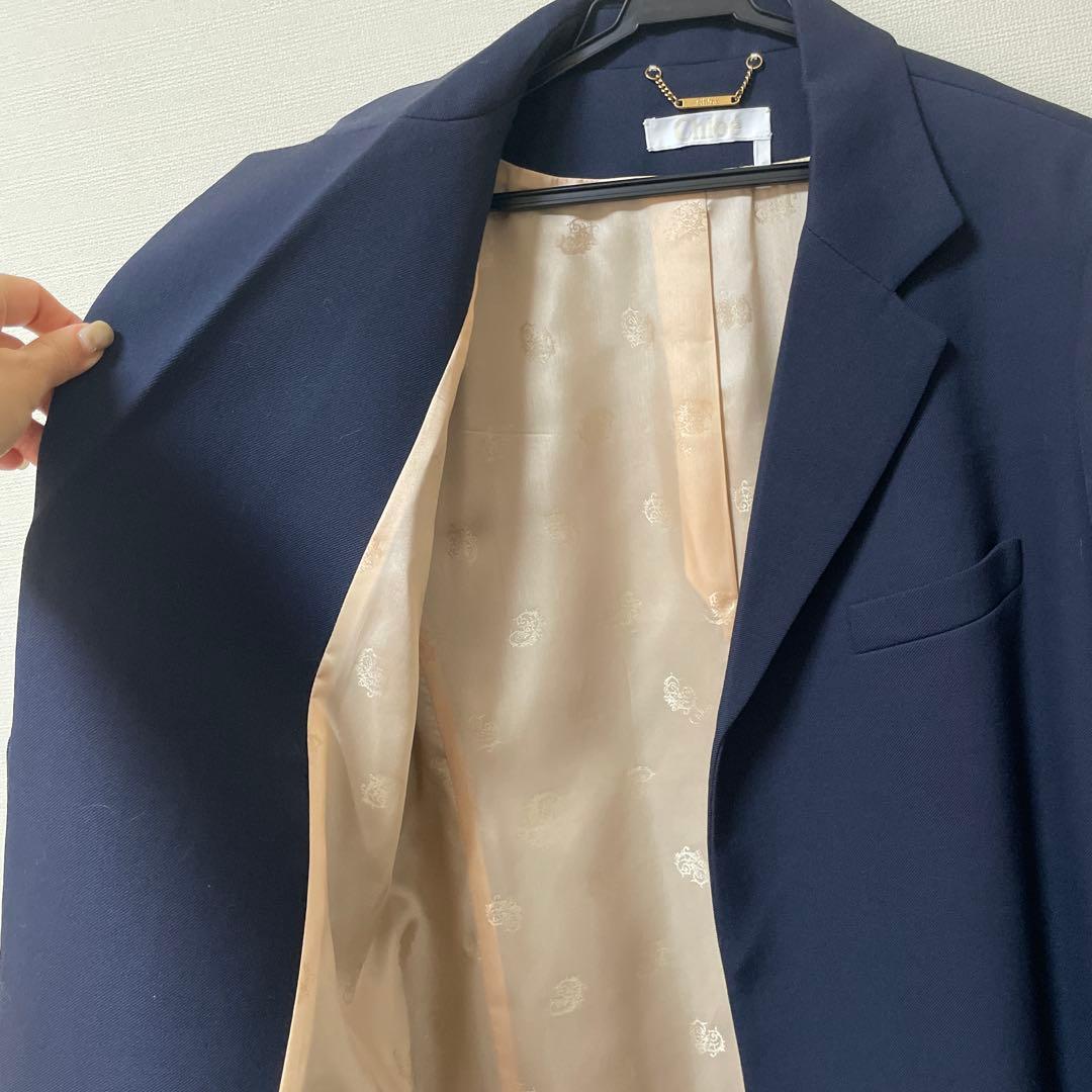 美品Chloe′ 38 ネイビー テーラードジャケット ピンクベージュ裏地