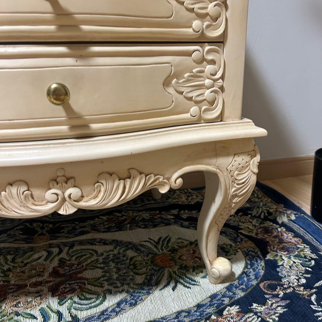 アイボリー 天然木 クラシックチェスト 4段　猫脚