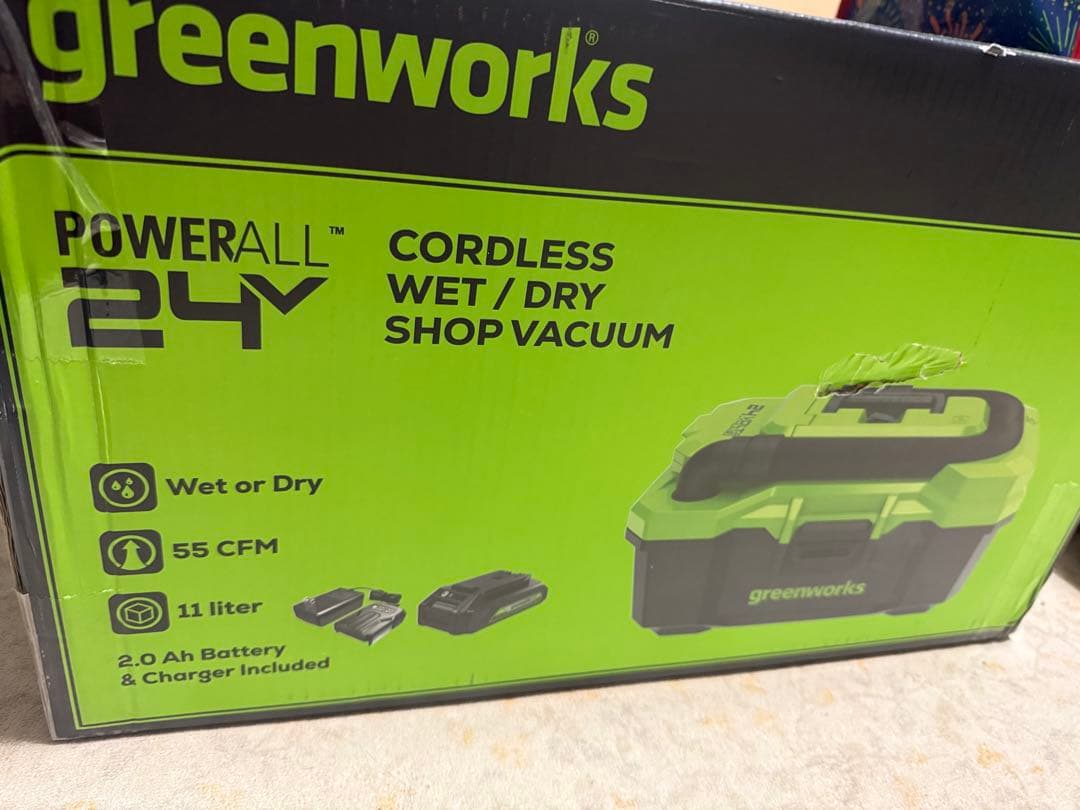 greenworks WDV40B00 3ガロン乾湿両用掃除機バッテリー付