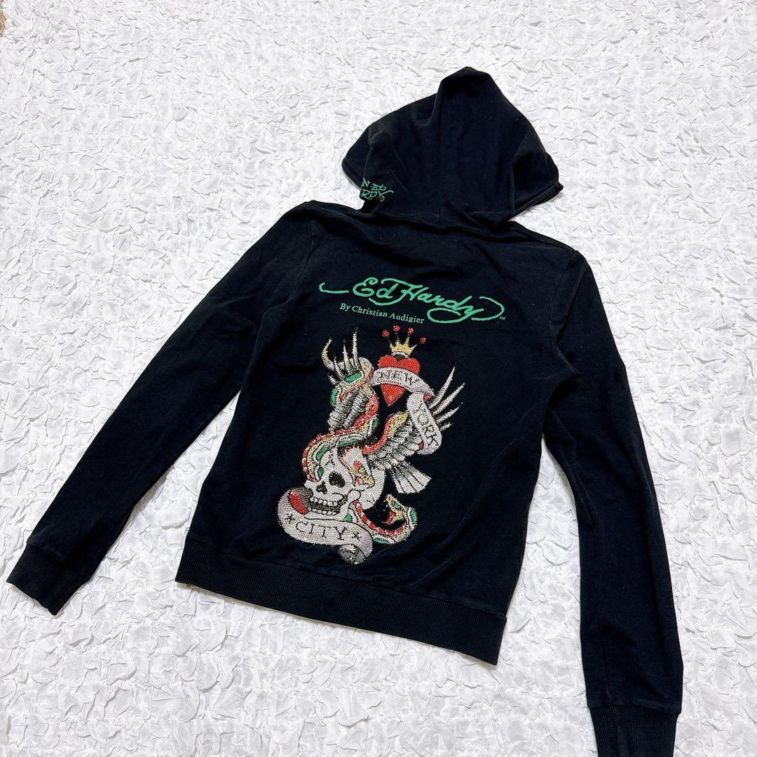 エドハーディ クリスチャンオードジェー フルジップ パーカー ドクロ ストーン