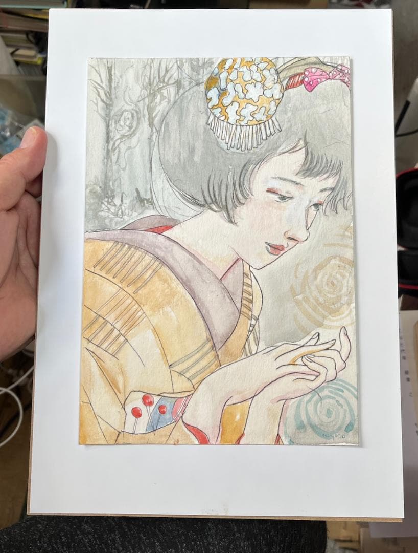 題名「小さな想い」 高畠華宵オマージュ　　水彩