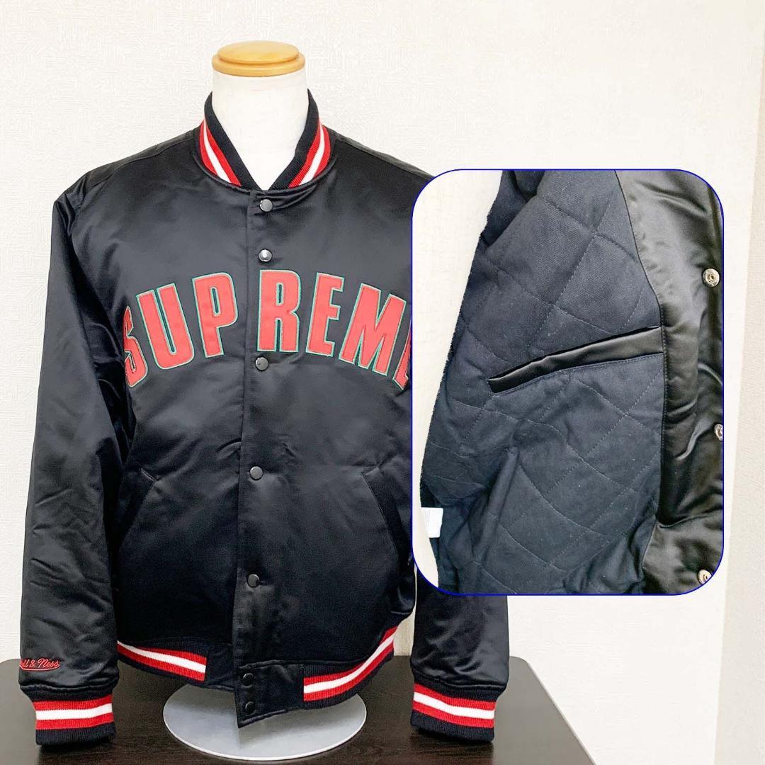 【美品】シュプリーム × ミッチェル&ネス サテンジャケット スタジャン 刺繍