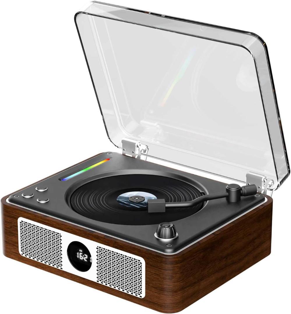 ✨CDプレイヤー Bluetooth送受信 レトロ✨ステレオスピーカー内蔵 木製