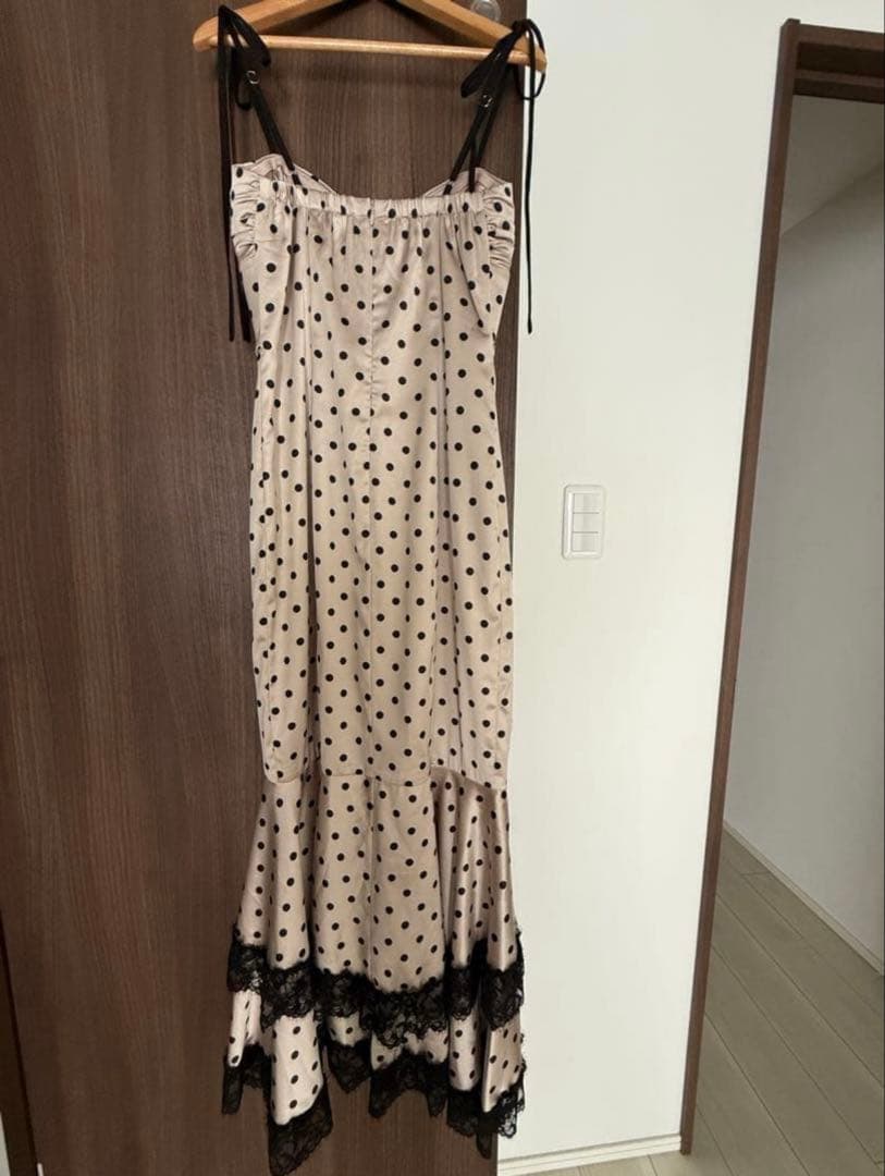 【ローブドフルール】 ドットサテンフリルロングドレス
