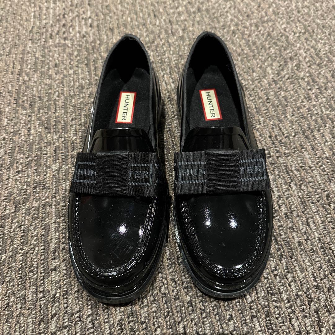 HUNTER レインシューズ レディース リファインド ボウ グロス ローファー