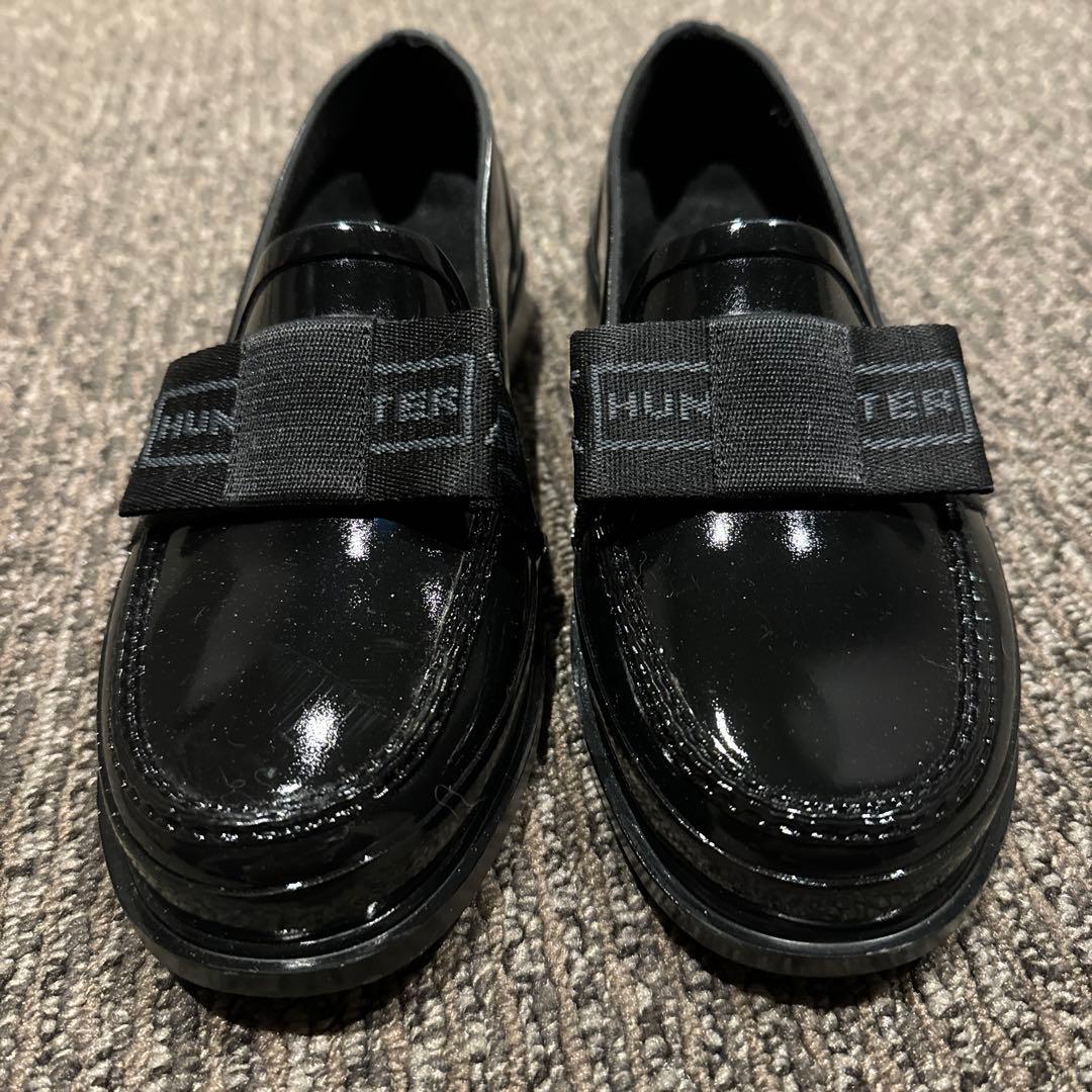 HUNTER レインシューズ レディース リファインド ボウ グロス ローファー