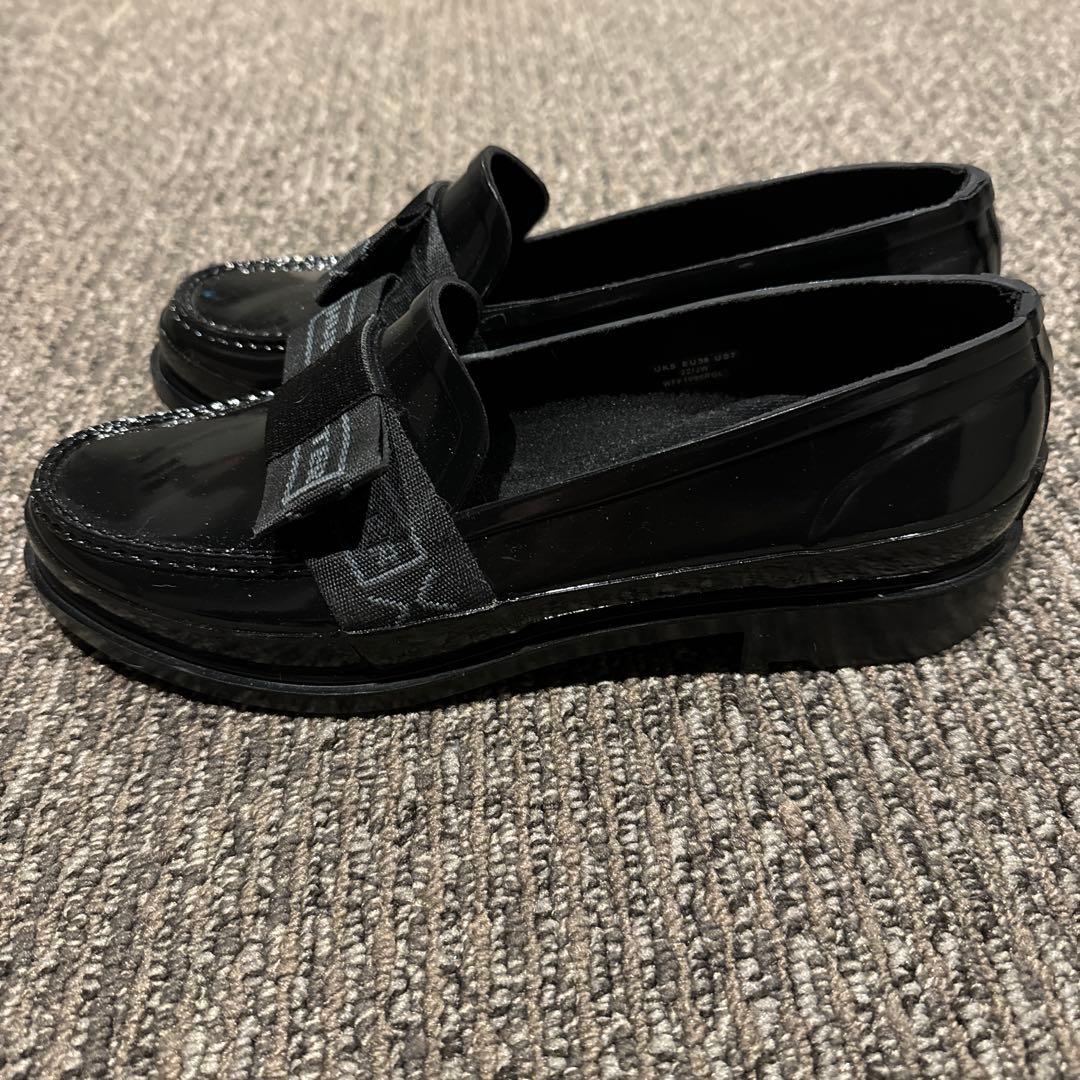 HUNTER レインシューズ レディース リファインド ボウ グロス ローファー