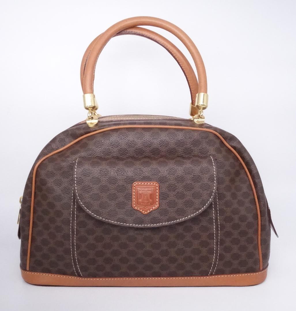 CELINE セリーヌ マカダム ハーフムーン ハンドバッグ ブラウン