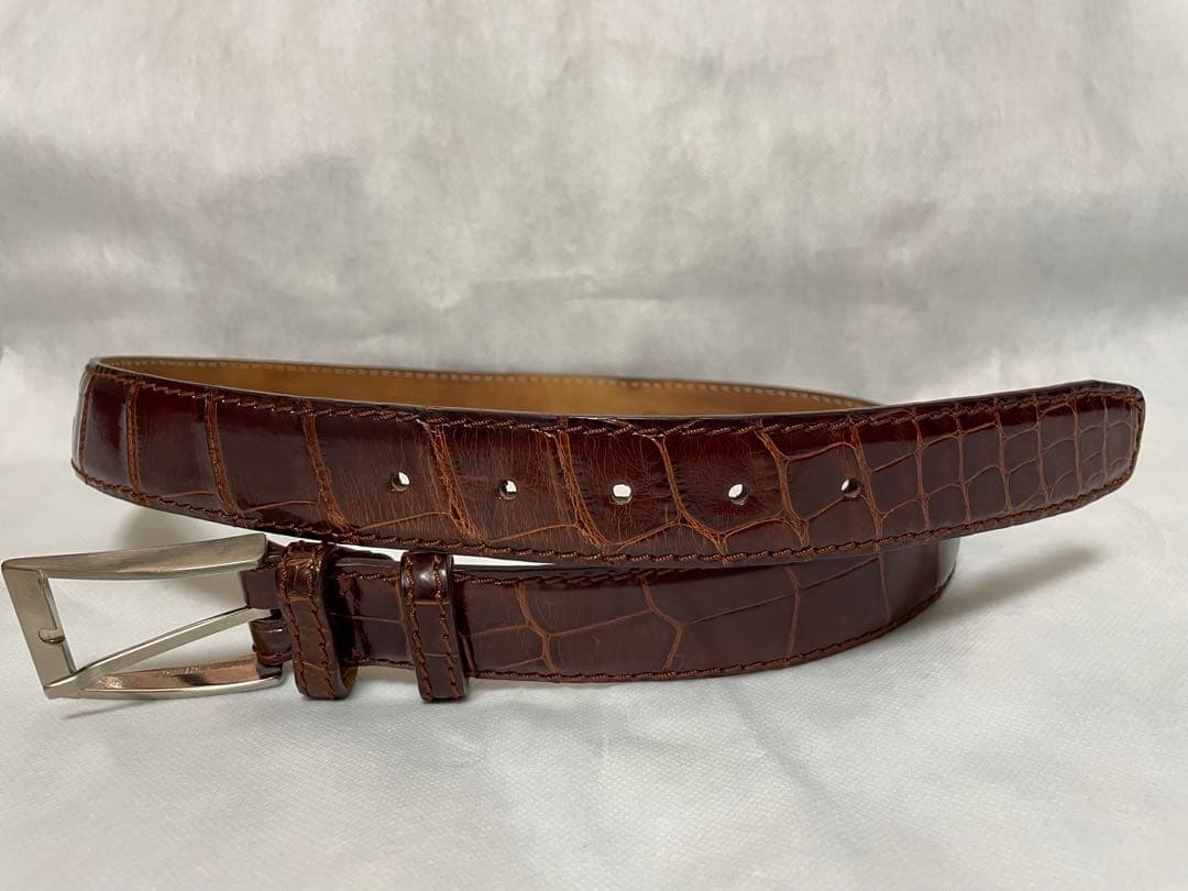 VACCARI　ヴァッカーリ　クロコダイル　クロコ　ベルト　ミディアムブラウン