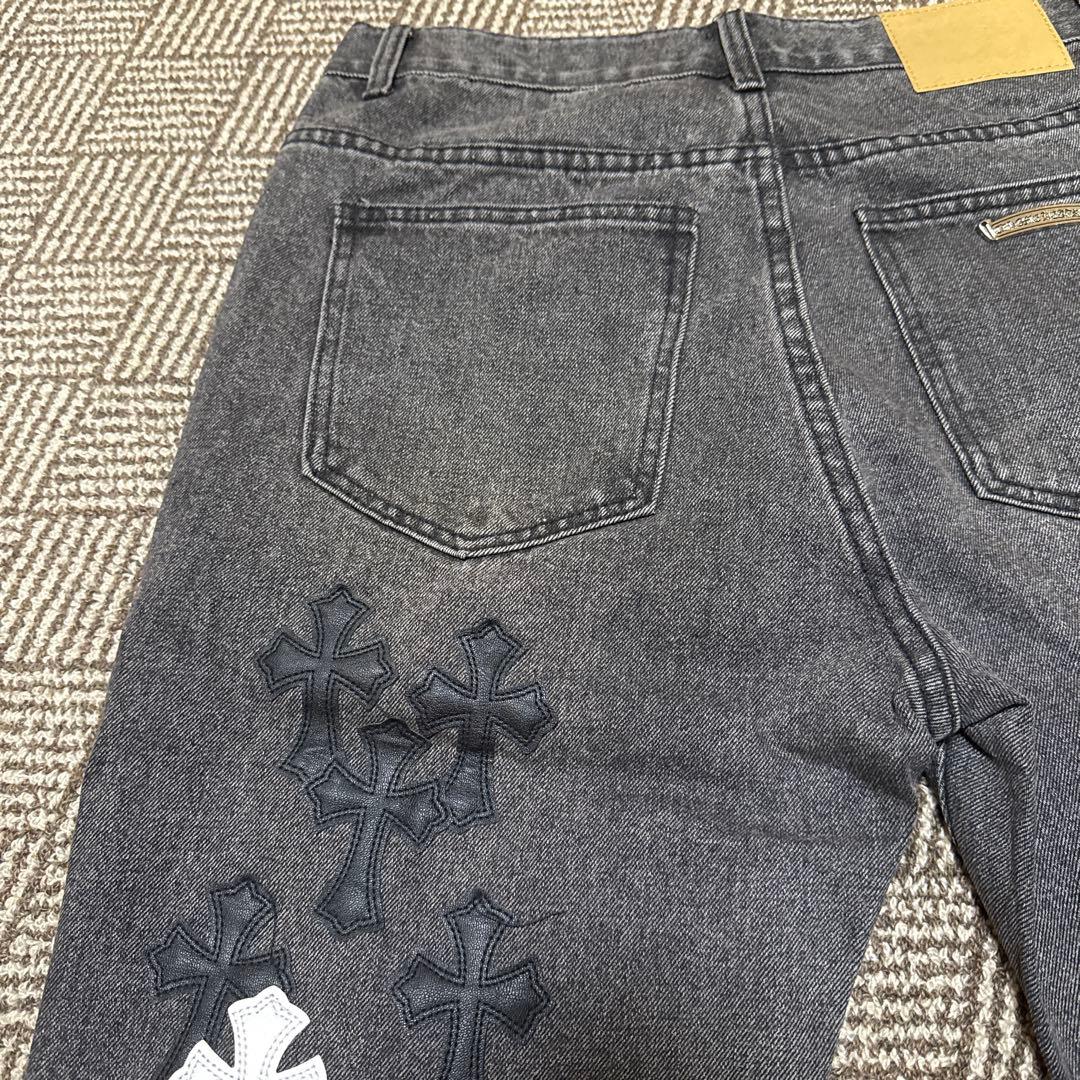 希少クロムハーツクロスパッチ グレー デニムパンツ
