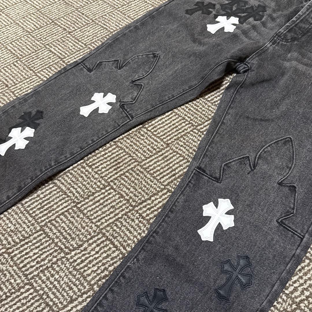 希少クロムハーツクロスパッチ グレー デニムパンツ