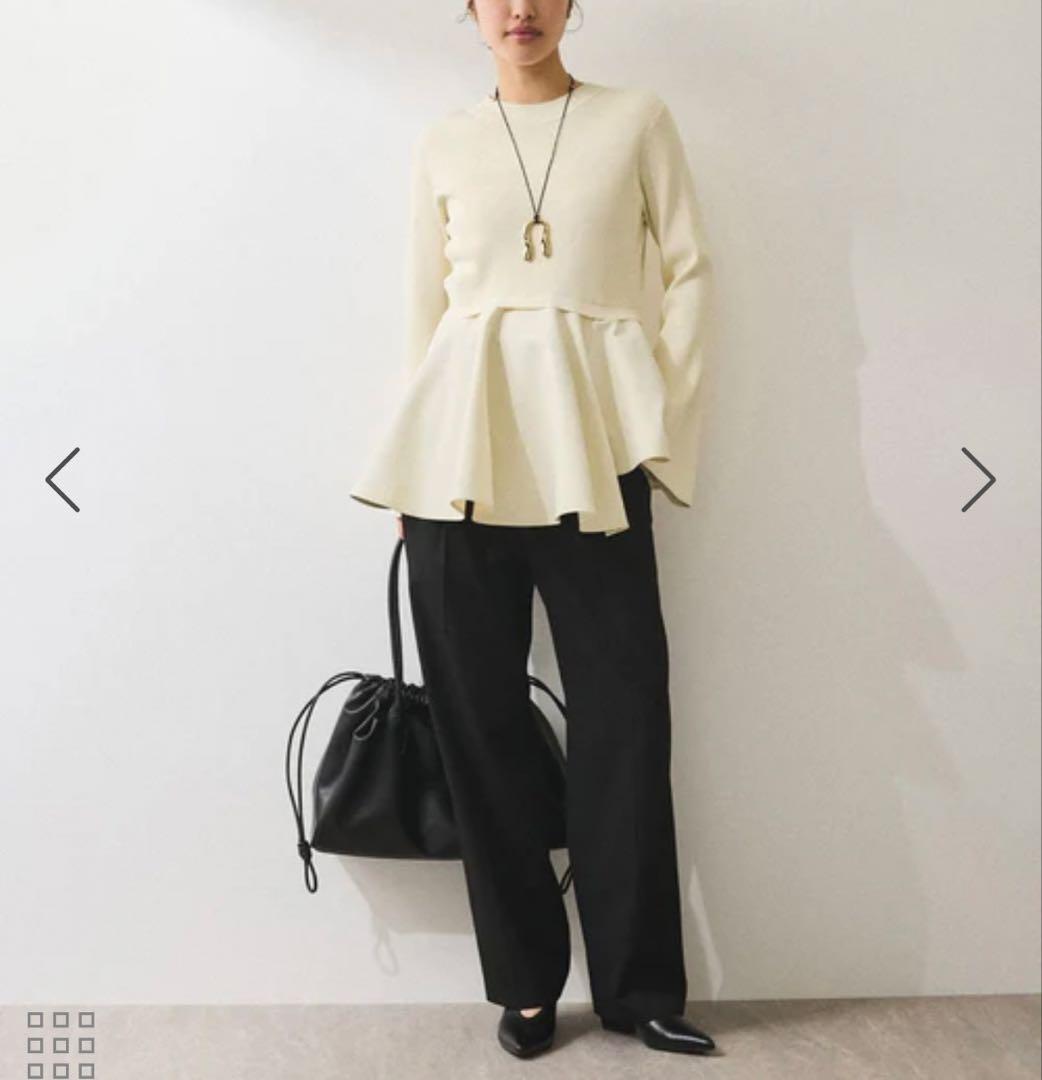 アダムエロペ【洗える】サステナブル　ペプラムコンビニットプルオーバー