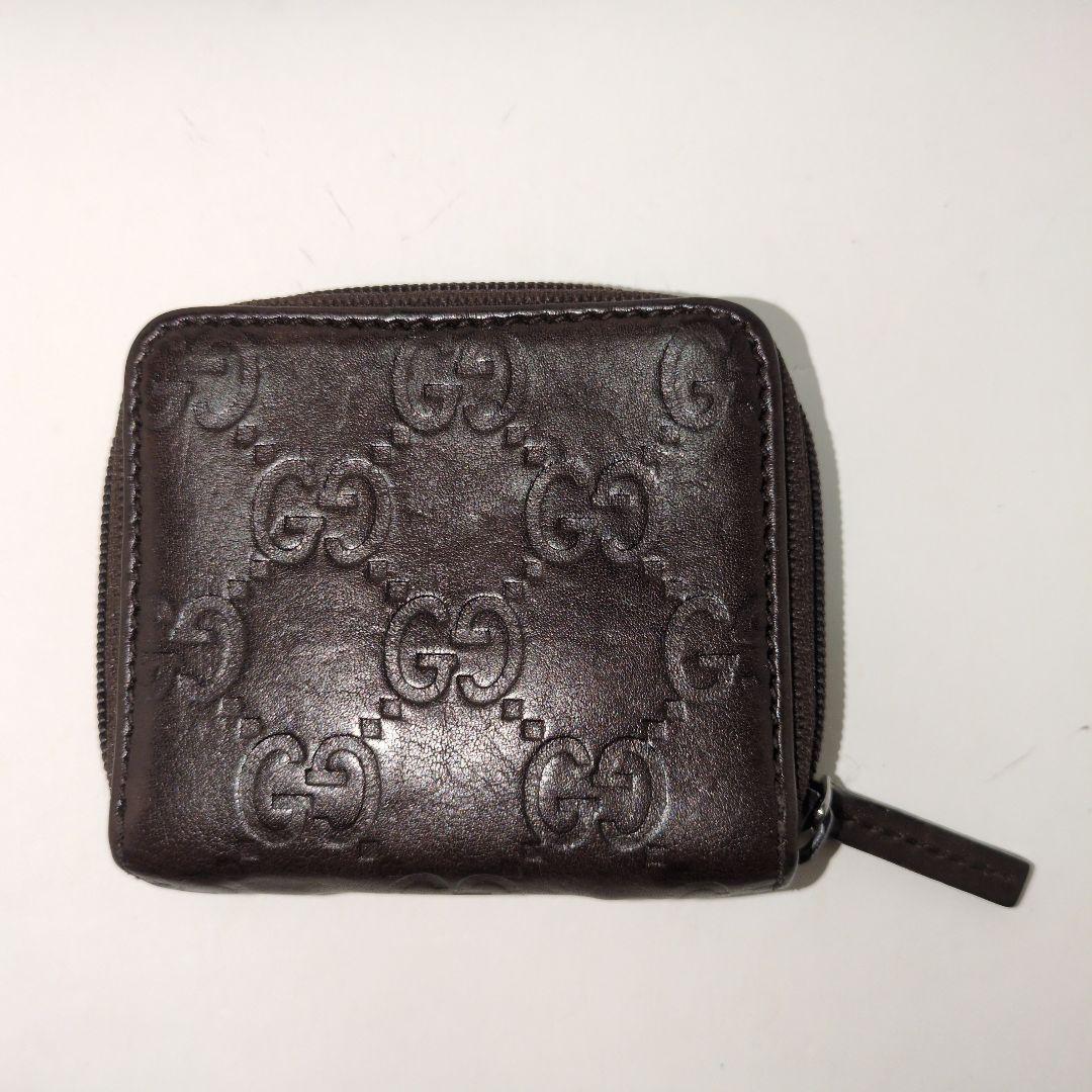 GUCCI 　グッチ　ケース　シマレザー　ラウンドファスナー　ブラウン