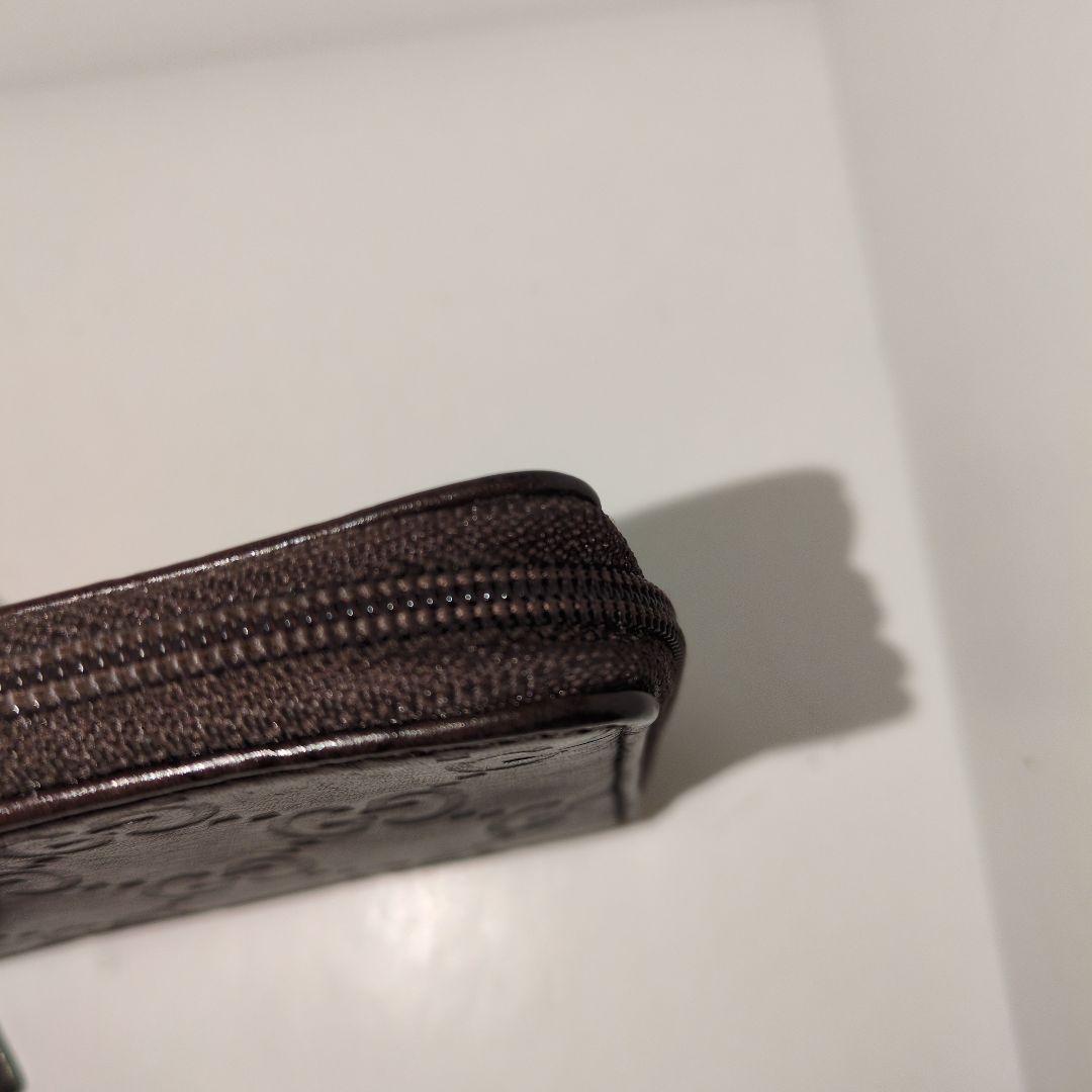 GUCCI 　グッチ　ケース　シマレザー　ラウンドファスナー　ブラウン