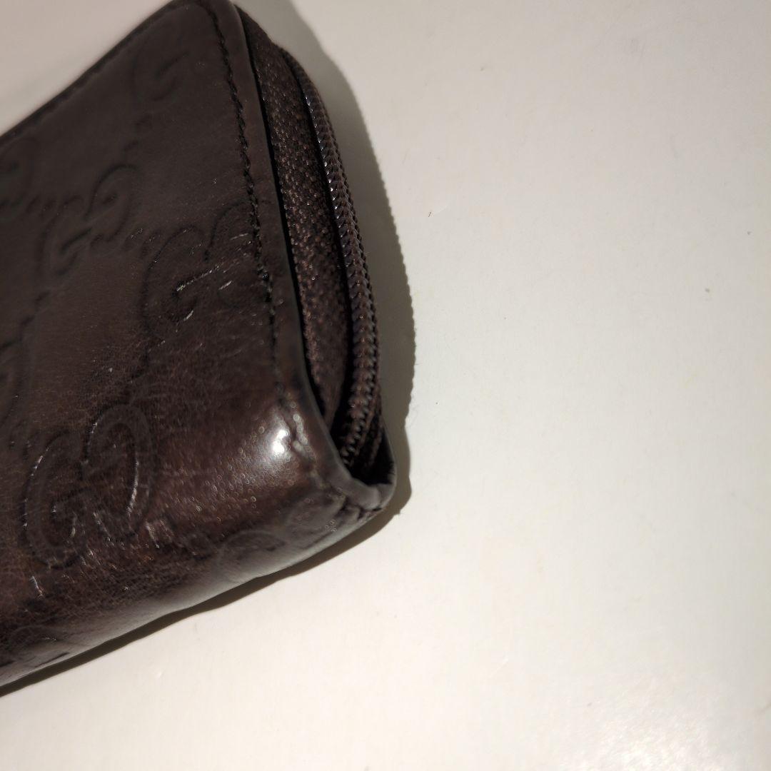 GUCCI 　グッチ　ケース　シマレザー　ラウンドファスナー　ブラウン