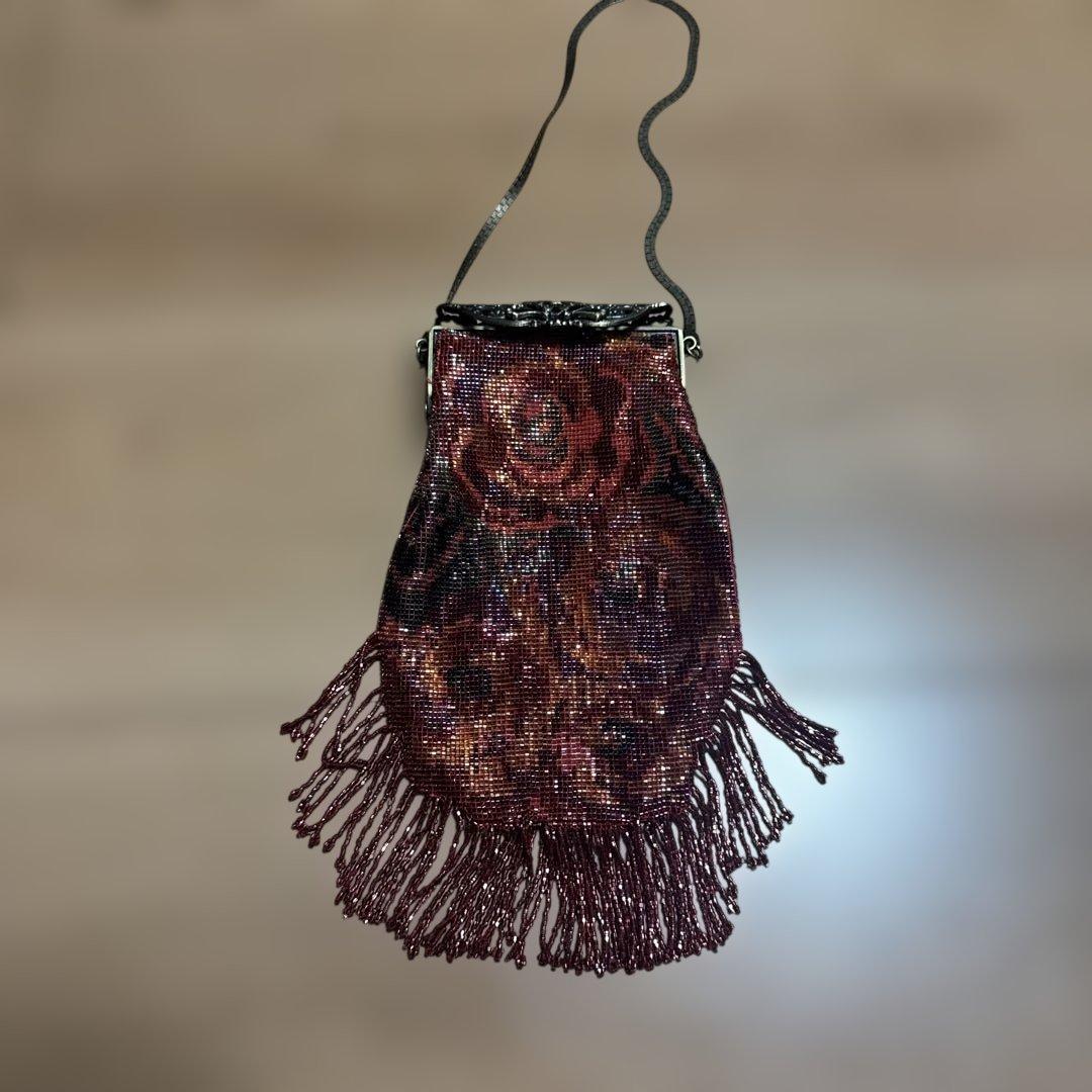 デリカビーズ刺繍バラ柄パーティーバッグ