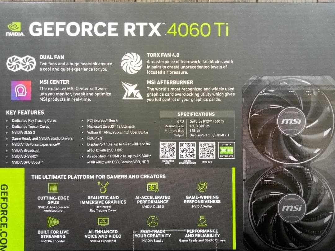 グラフィックボード・グラボ・ビデオカード MSI GeForce RTX 4060 Ti VENTUS 2X 16GB