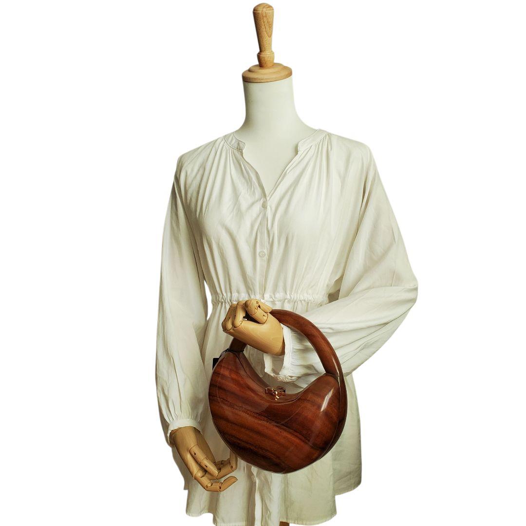 極美品 ティミーウッズ 木製 ハンドバッグ アカシア 天然木 希少 レア