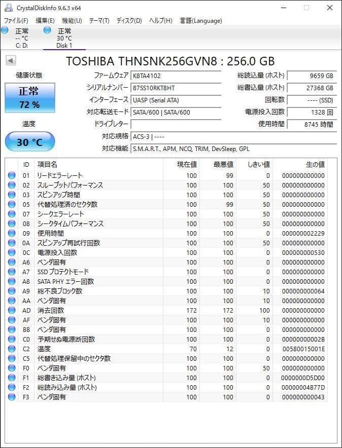 ③-W974-TOSHIBA SATA M.2 256GB SSD 2点
