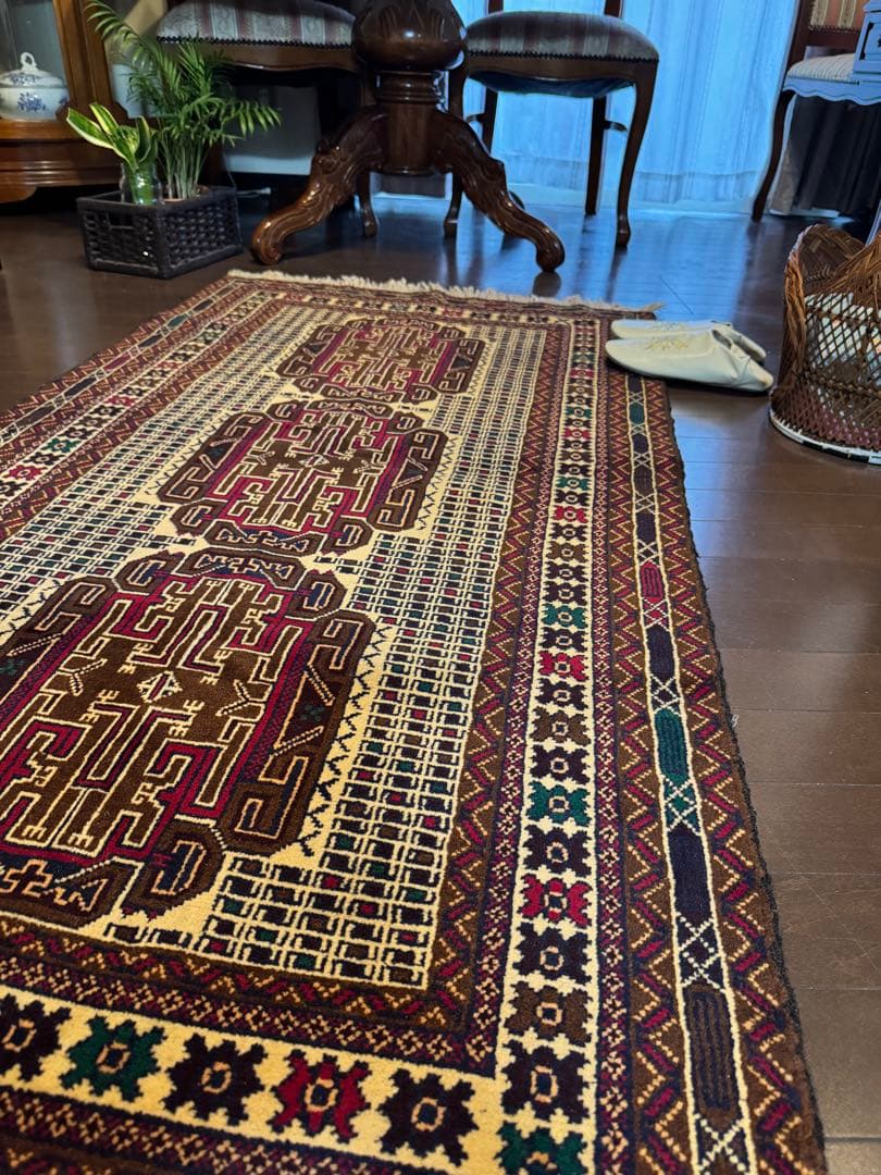 手織りダブルノット バルーチ族織トライバル絨毯　アフガンウール163×85cm