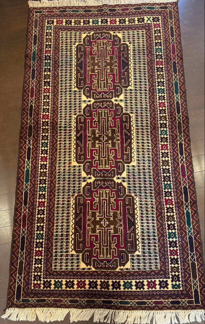手織りダブルノット バルーチ族織トライバル絨毯　アフガンウール163×85cm
