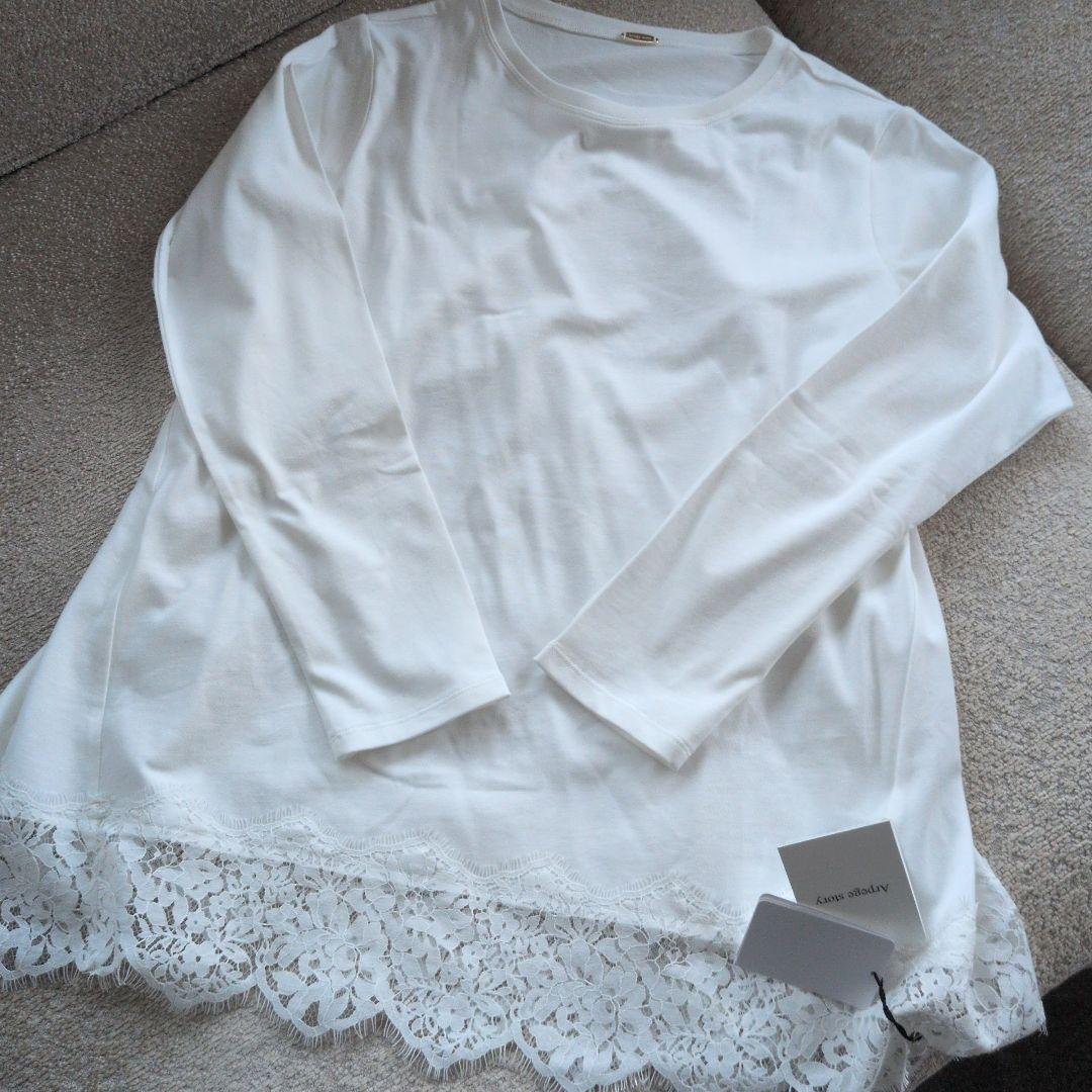 アルページュストーリー　正規品新品　裾レースロングTシャツ　白
