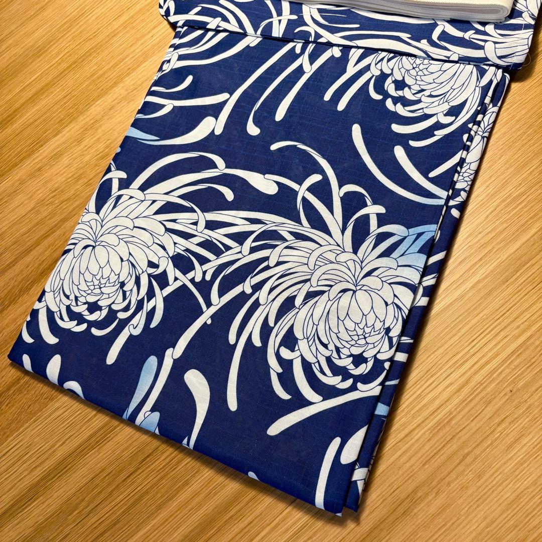 浴衣5点セット◆乱菊浴衣✖️白無地半幅帯✖️天然石帯留✖️真田紐✖️腰紐