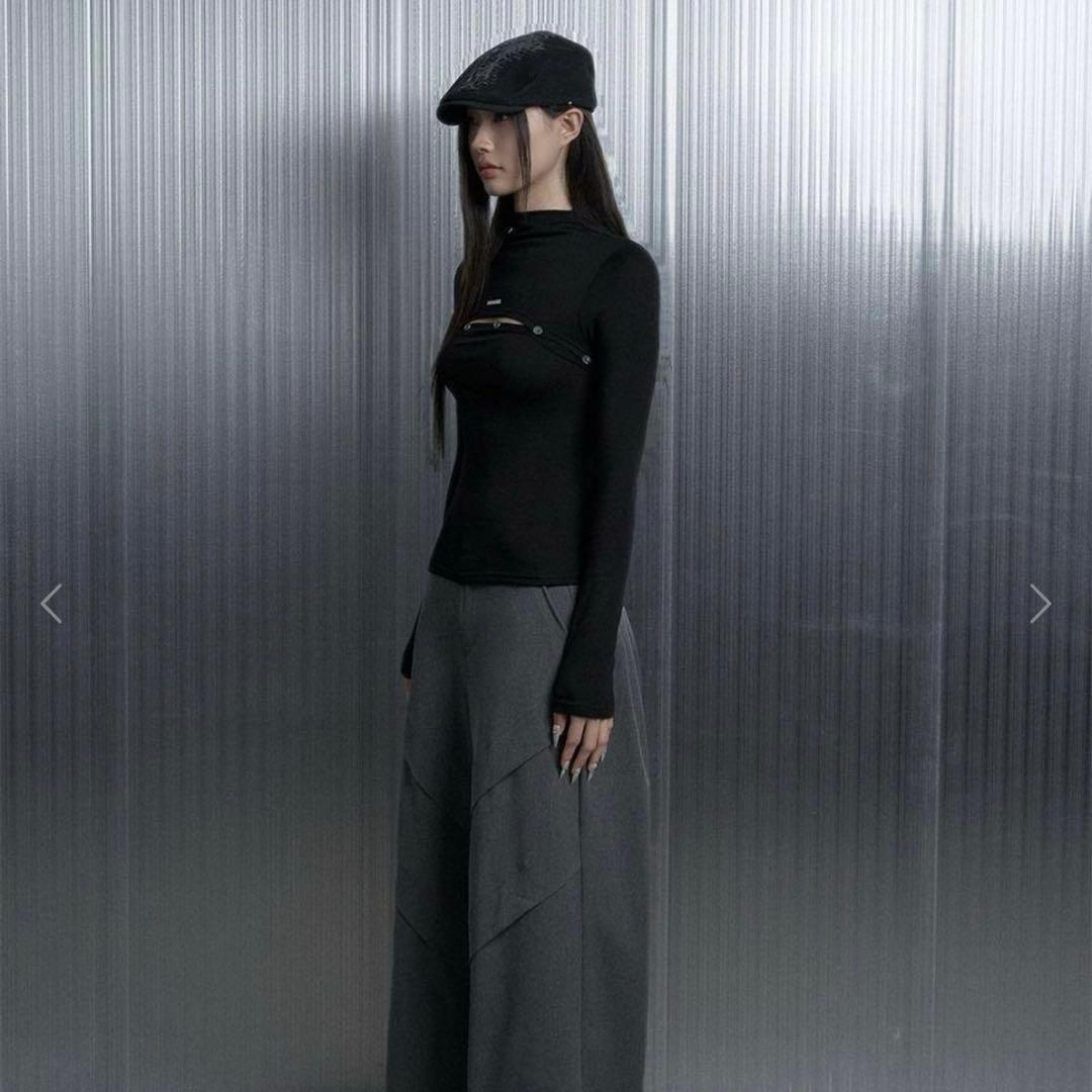 トップス On-Off Button Split Long Sleeve Tee