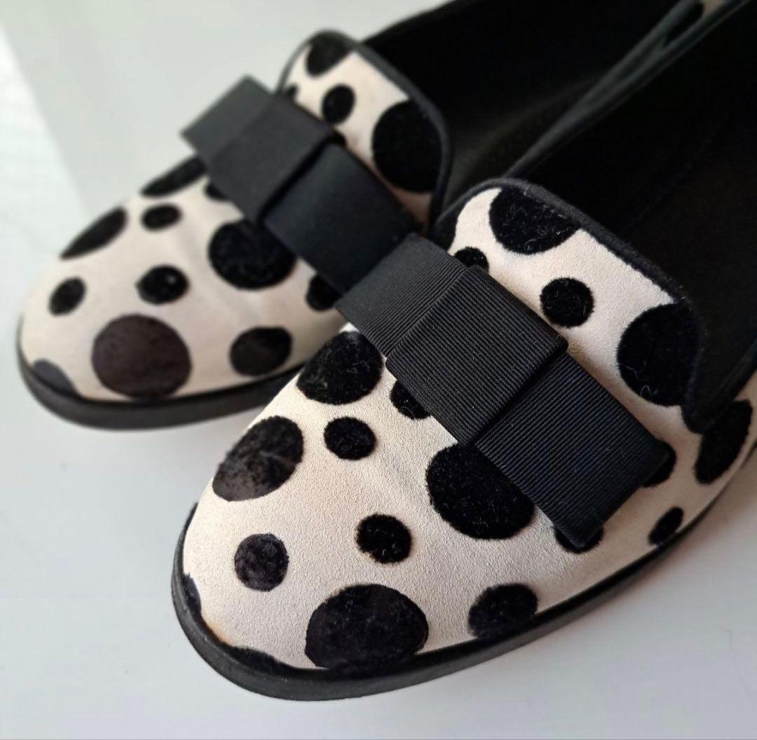 美品　箱付　セルジオロッシ　ハラコレザーローファーフラットシューズ36 水玉