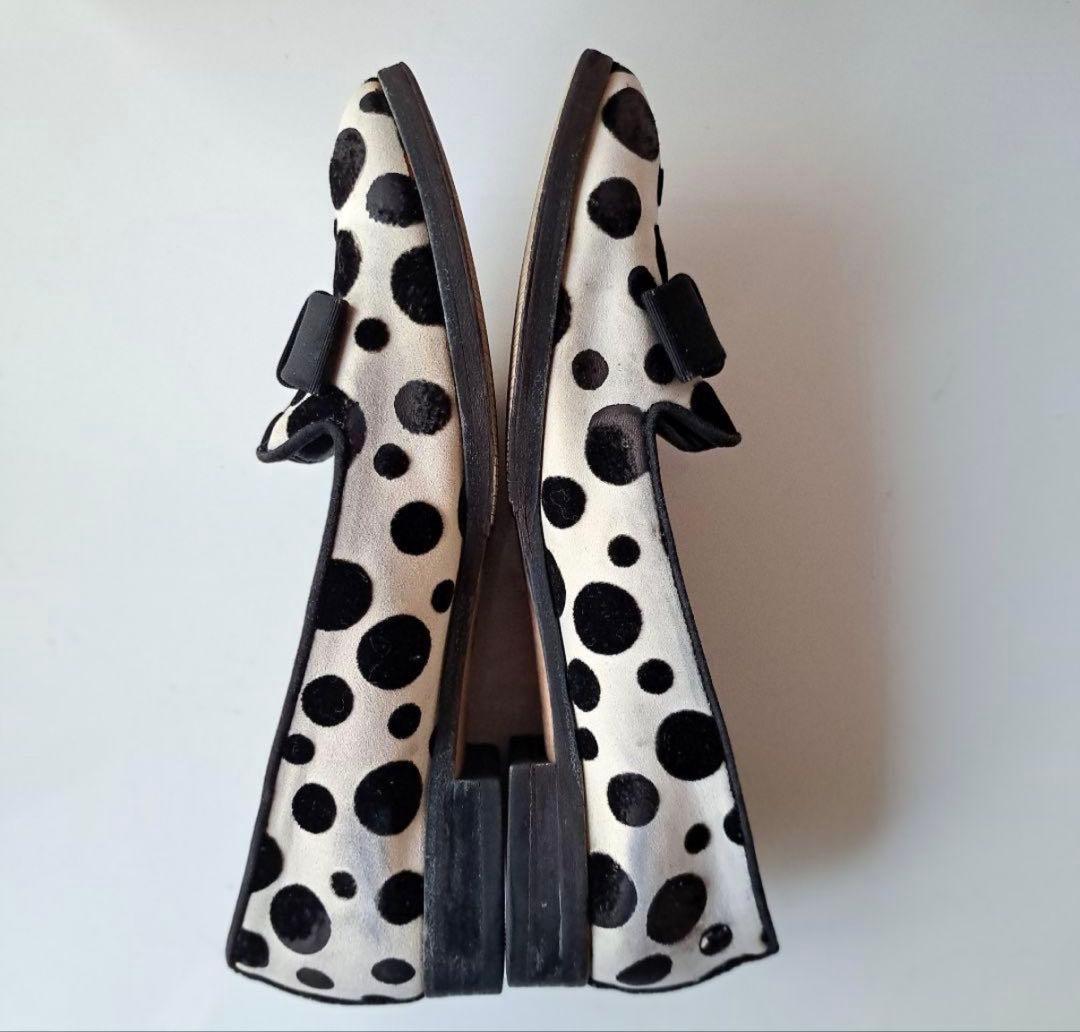 美品　箱付　セルジオロッシ　ハラコレザーローファーフラットシューズ36 水玉