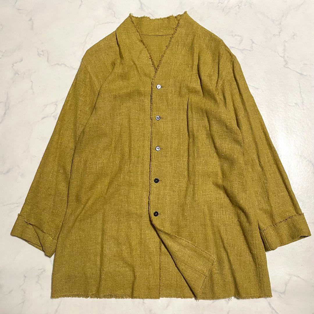 ヨーガンレール 絹 シルク ネップ カーディガン マスタードイエロー フリンジ