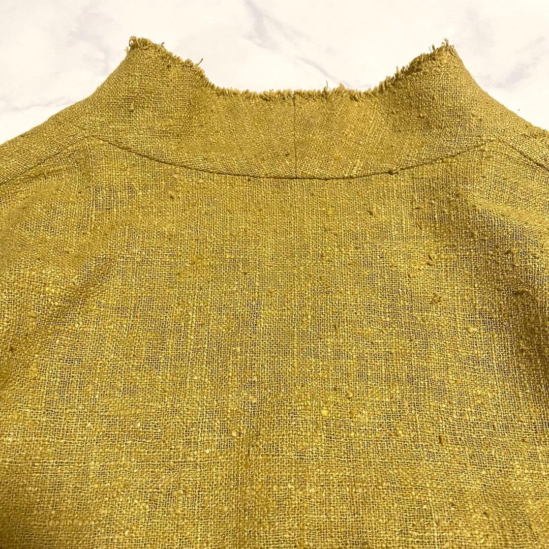 ヨーガンレール 絹 シルク ネップ カーディガン マスタードイエロー フリンジ