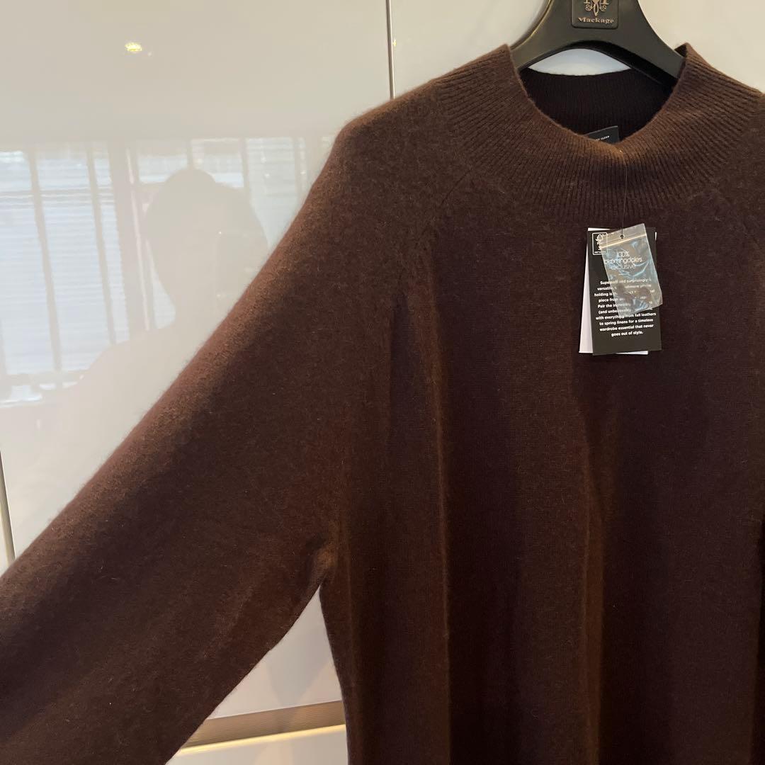 カシミヤ100%❤️モックネックAラインワンピースドレス❤️ダークブラウン