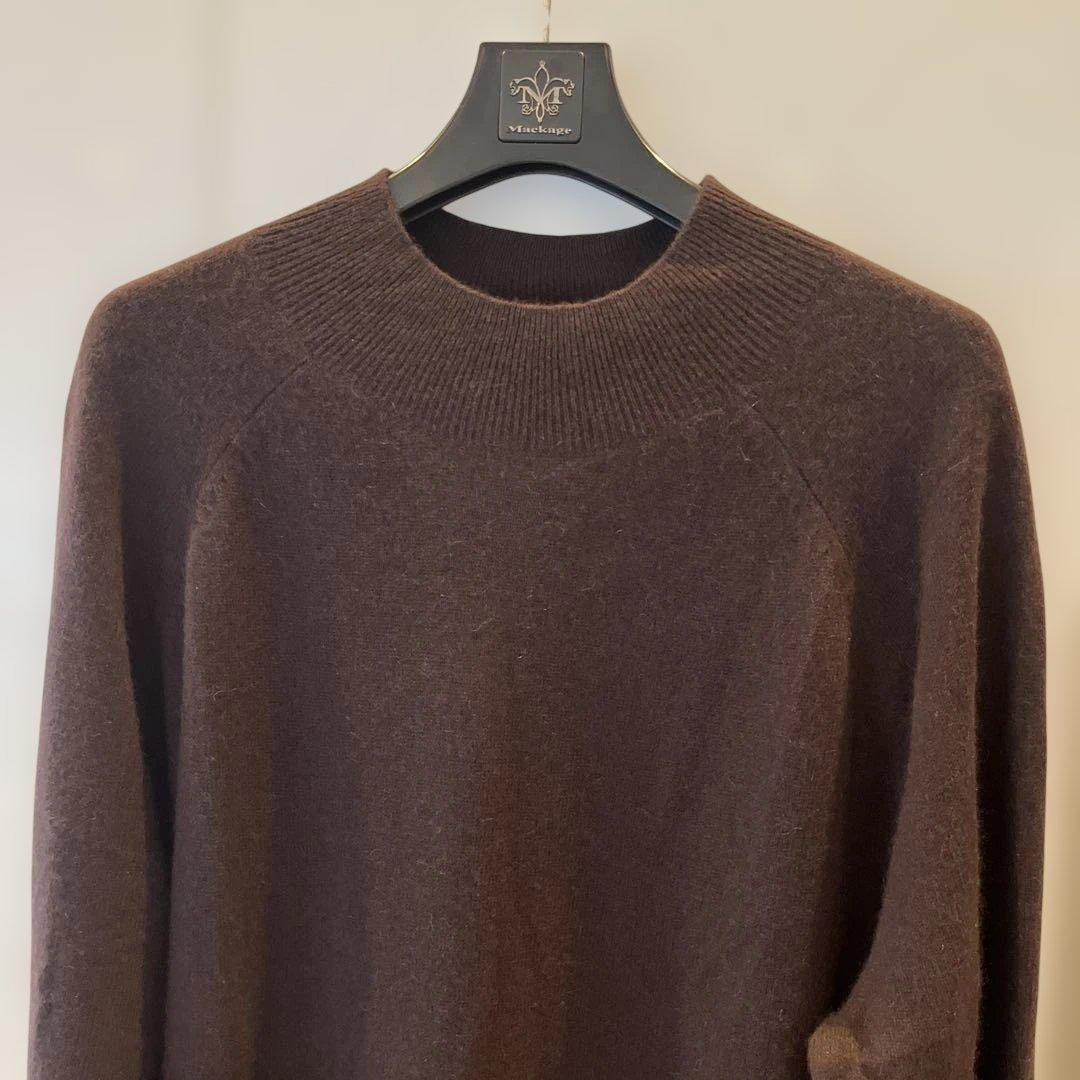 カシミヤ100%❤️モックネックAラインワンピースドレス❤️ダークブラウン