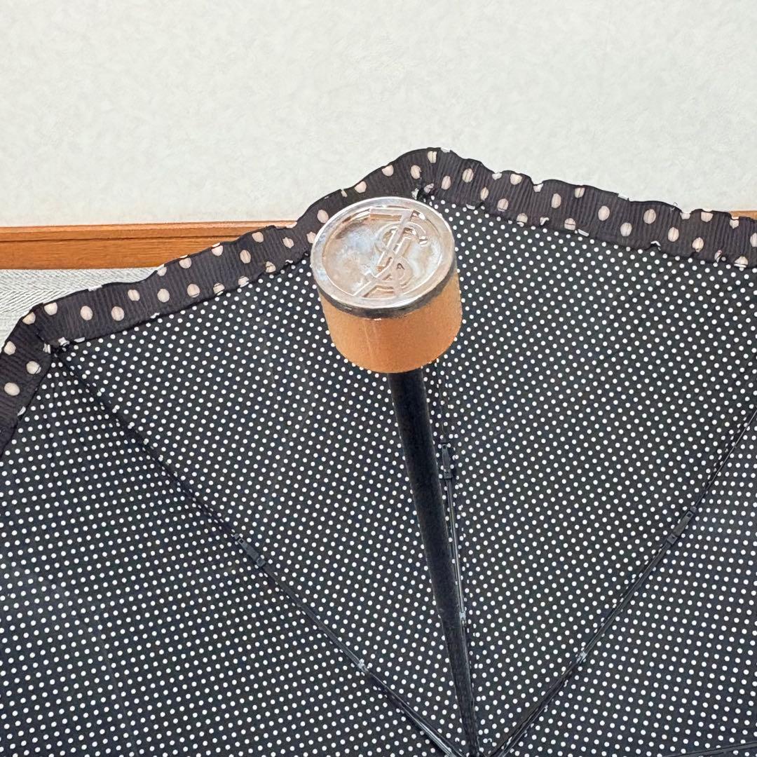 イヴ・サンローラン　ドットフリル晴雨兼用折りたたみ傘　ブラック