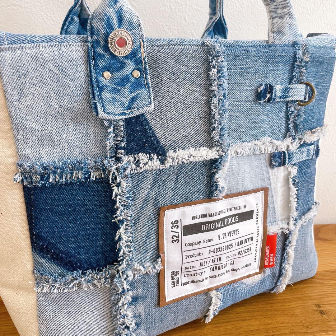 fringe denim×canvas♦︎デニムリメイク 2wayトートバッグ