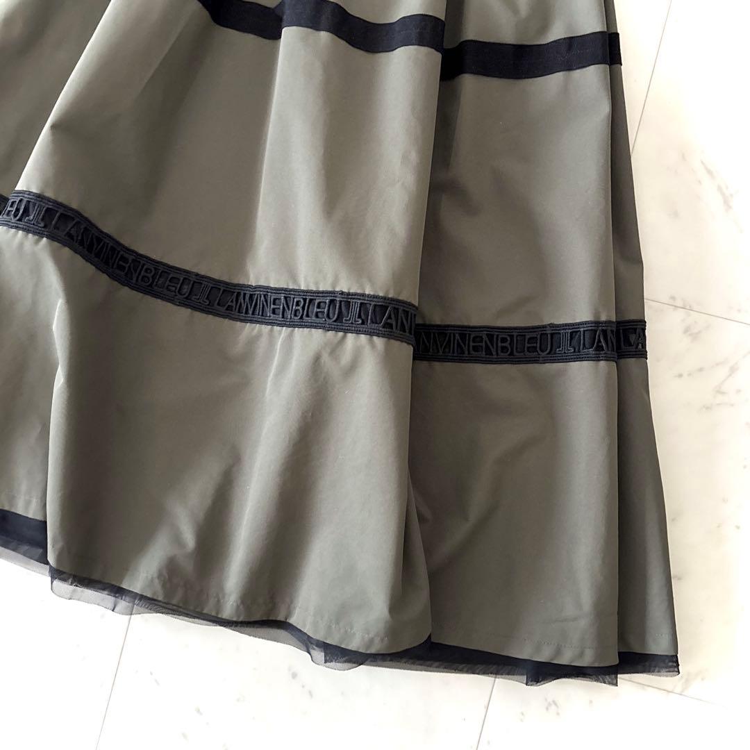 美品 ランバンオンブルー ロゴテープワンピース ブラック × カーキ 38 M