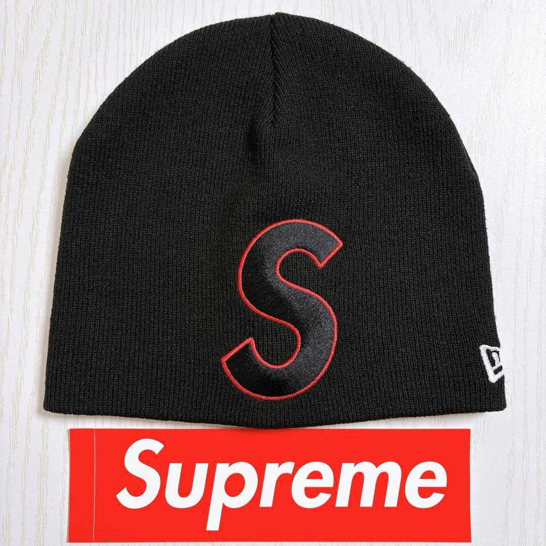 Supreme NEW ERA ニット帽　ビーニー　Sロゴ　ブラック　黒