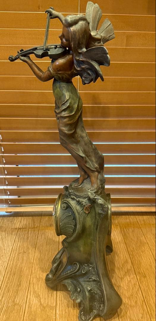 アンティーク　ブロンズ　アールヌーボー　銅像　置き時計