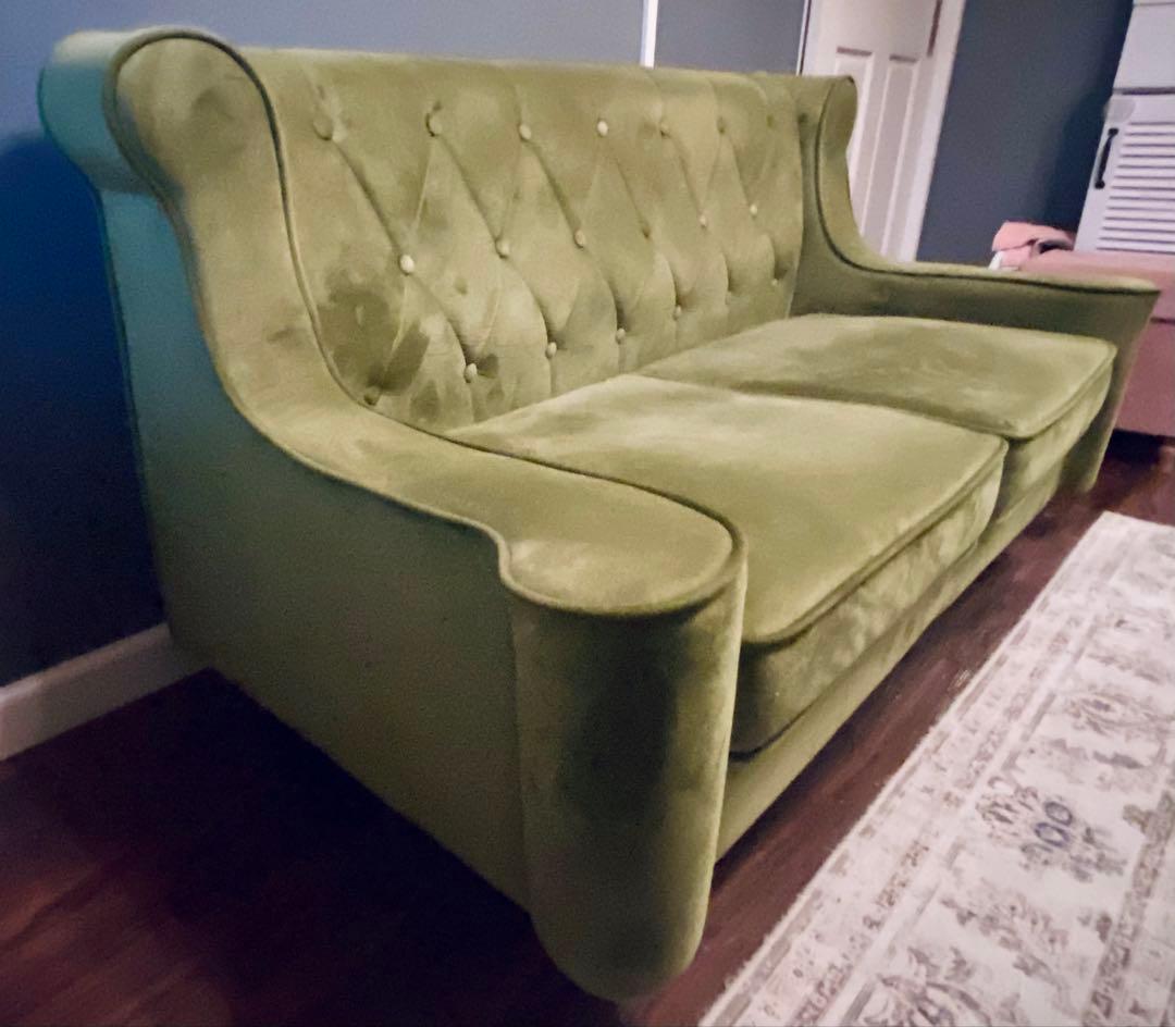【送料込】アンティーク調 2人掛けソファ 2WAY仕様・オリーブグリーン