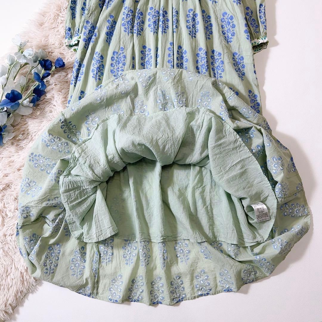 極美品ꕥヌキテパ 完売色 コットンボイルエスニックプリントギャザードレス M