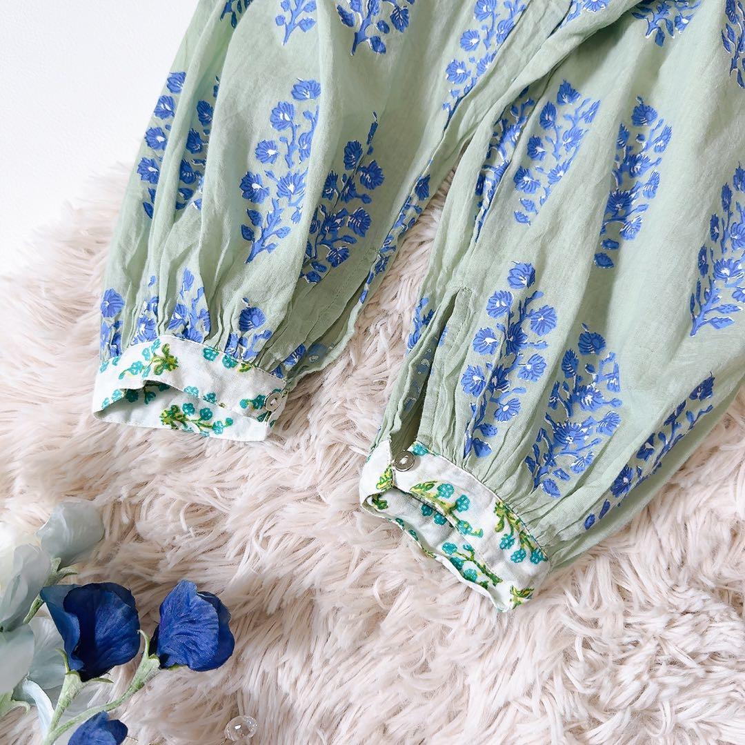 極美品ꕥヌキテパ 完売色 コットンボイルエスニックプリントギャザードレス M