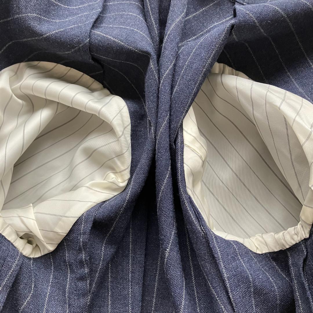 極美品◎ピルグリム フォックスエアー ノーカラージャケット ストライプ 紺