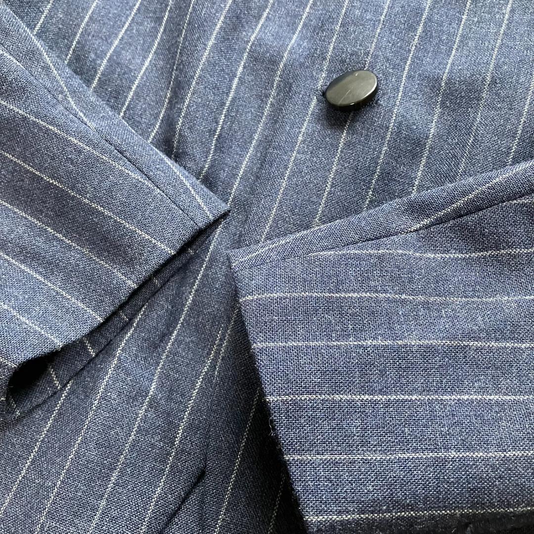 極美品◎ピルグリム フォックスエアー ノーカラージャケット ストライプ 紺